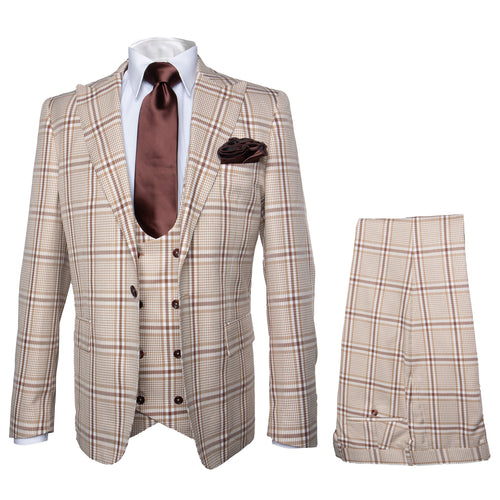 Rossi Man MAX RM1824 Slim Fit 3-Piece Light Brown Suit – Elegant Formalwear for Men