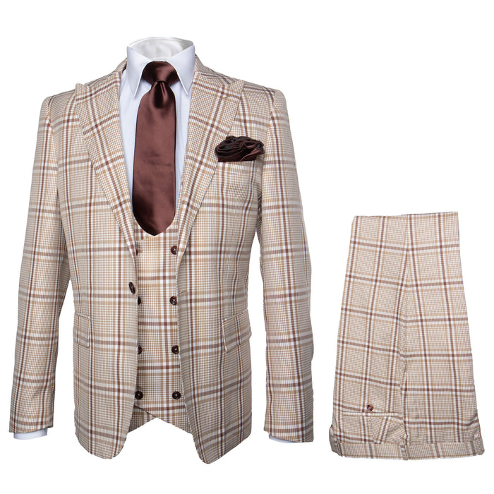 Rossi Man MAX RM1824 Slim Fit 3-Piece Light Brown Suit Elegant Formalwear for Men