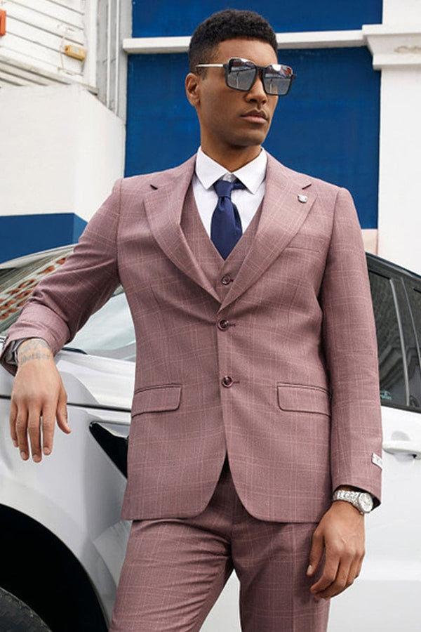 Mens Stacy Adams Suit - Stacy Adams Suit Men's Vested Business Suit - Two Button, Mauve Plaid