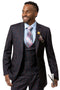 Mens Plaid Suit - Patterned Business Suit - Mens Two Button Vested Fashion Suit In Navy & Red Windowpane Plaid