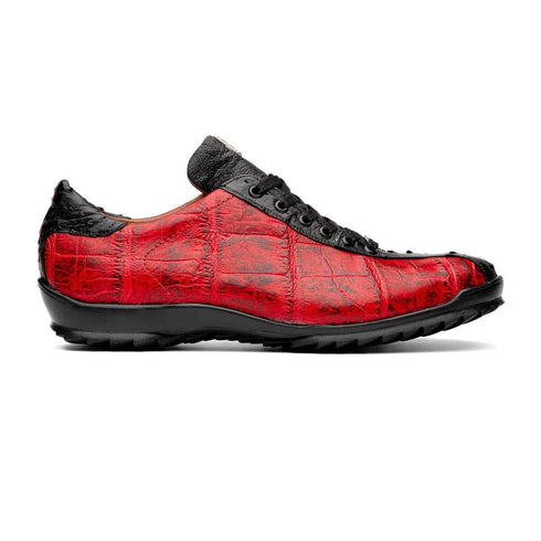 Marco Di Milano Saulo Men's Shoes Black & Red Exotic Ostich / Alligator Casual Sneakers