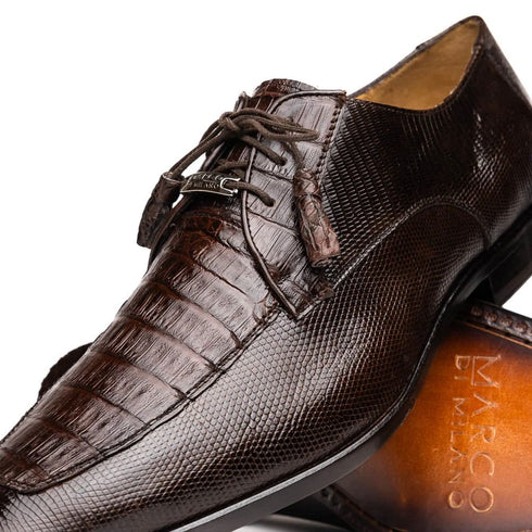 Marco Di Milano Merida Brown Oxfords Lizard & Caiman Crocodile Shoes