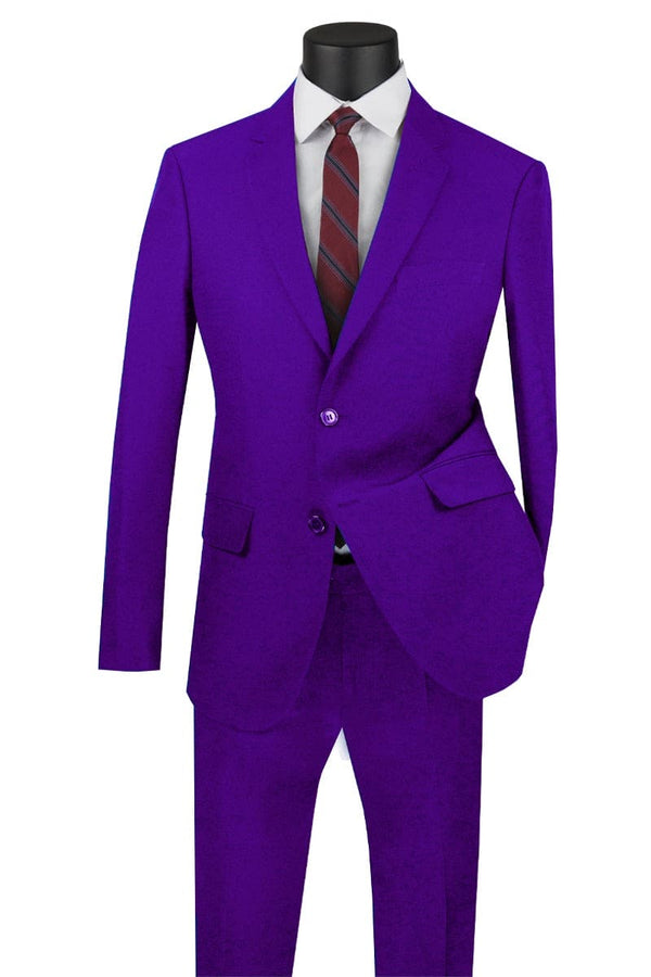 Mens Cheap Purple Suit Mens Basic 2 Button Classic Fit Poplin Suit in Purple