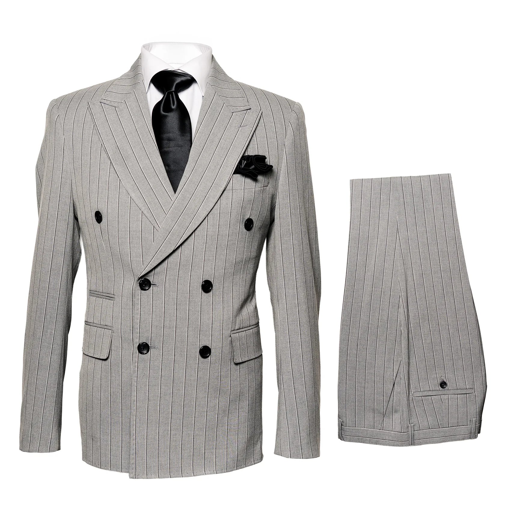 Gray and Black Pinstripe Double Breasted - Modern Fit 1920s Vintage Looking Suit