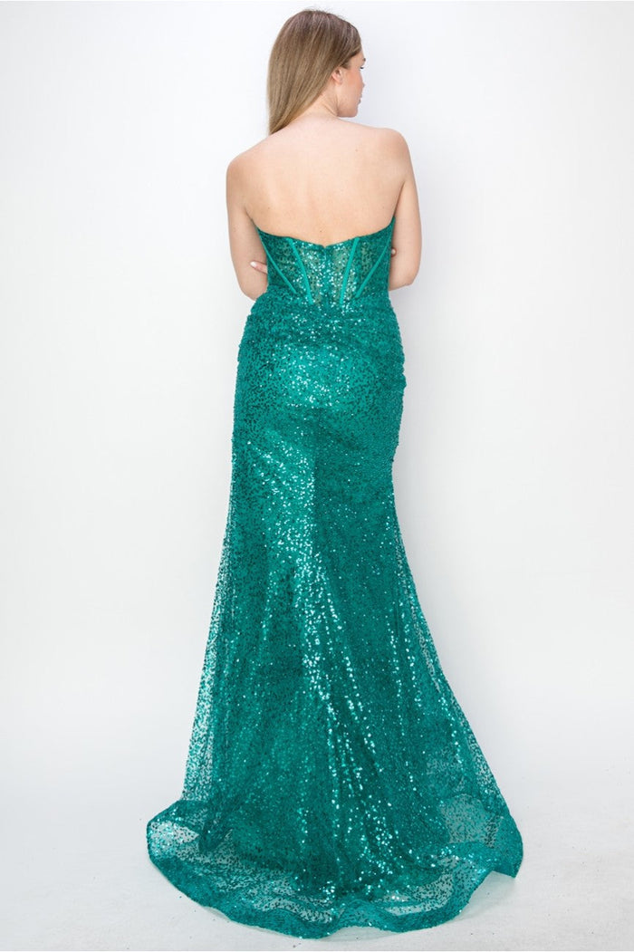 High Couture MJ1011 Sequin Fitted Long Formal corset Prom Dress