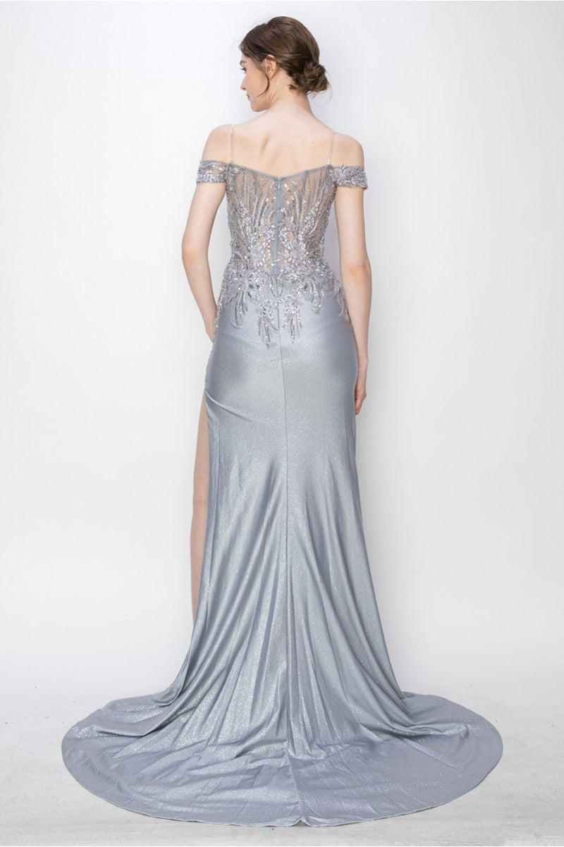 High Couture MJ1018 Prom Long Formal Glitter Applique Dress