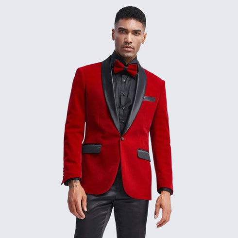 Red Velvet Tuxedo Jacket Slim Fit With Shawl Lapel