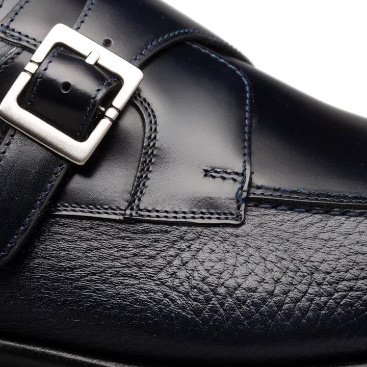 Pego Blue Monk Strap Shoes by Mezlan – Deerskin & Polished Calf Leather Dress Shoes Made in Spain