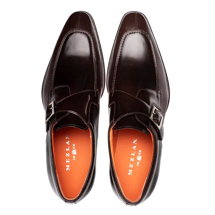 Pego Brown Monk Strap Oxford by Mezlan – Hand-Stained Patina Leather Dress Shoes Made in Spain
