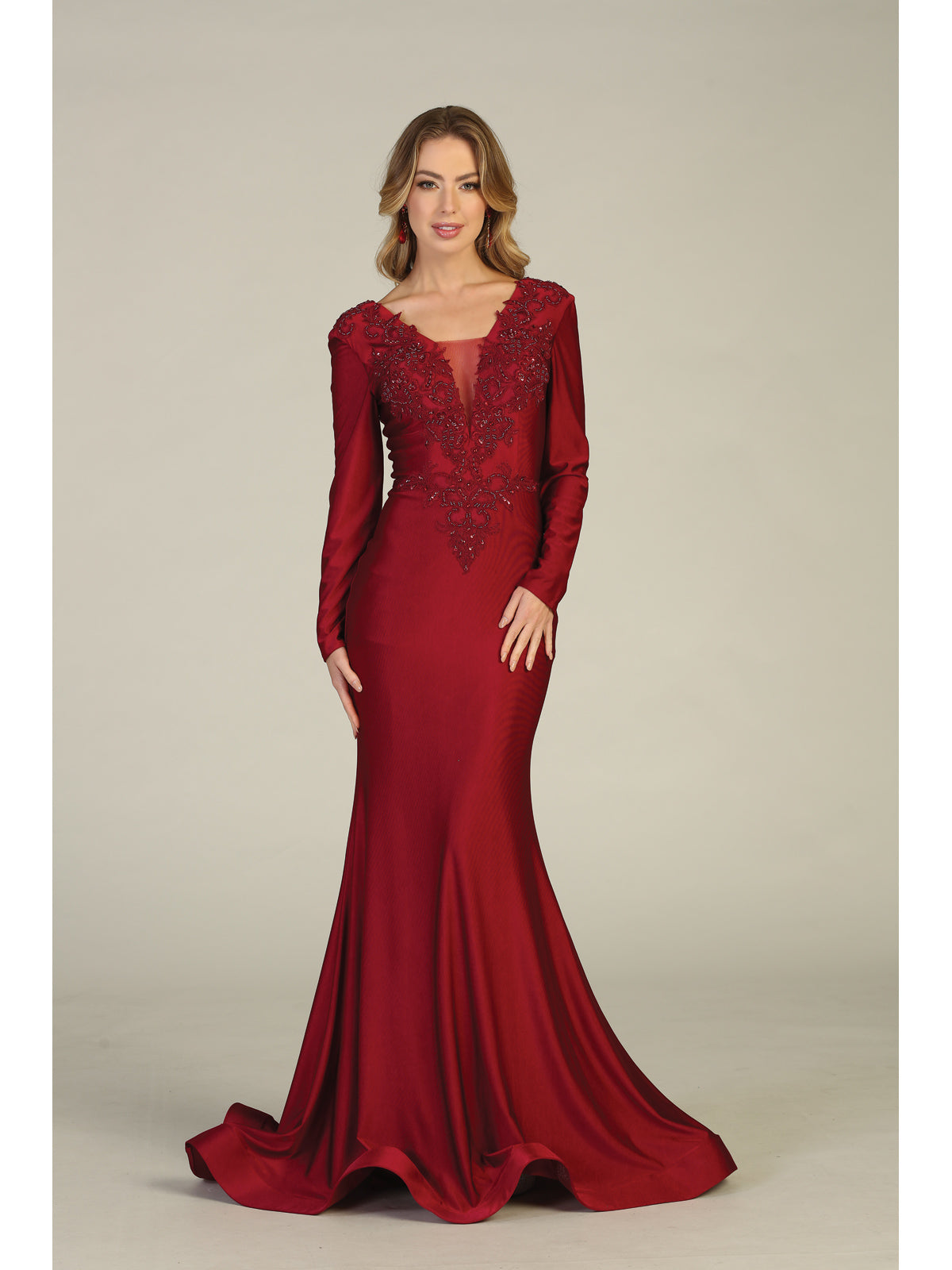 Long Sleeve Trumpet Mother of the Bride Dress Stretchy Formal Evening Gown