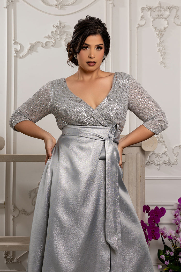Short Sleeve Mother of the Groom Dress with Slit