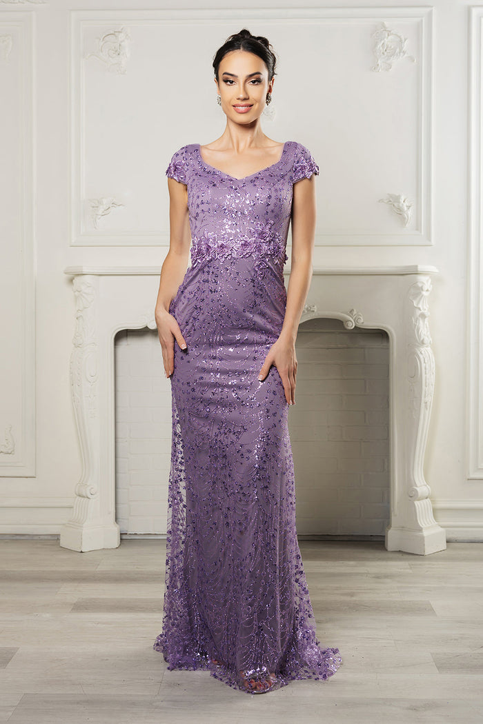 Floral Appliqued Long Mesh Formal Gown-New Collection