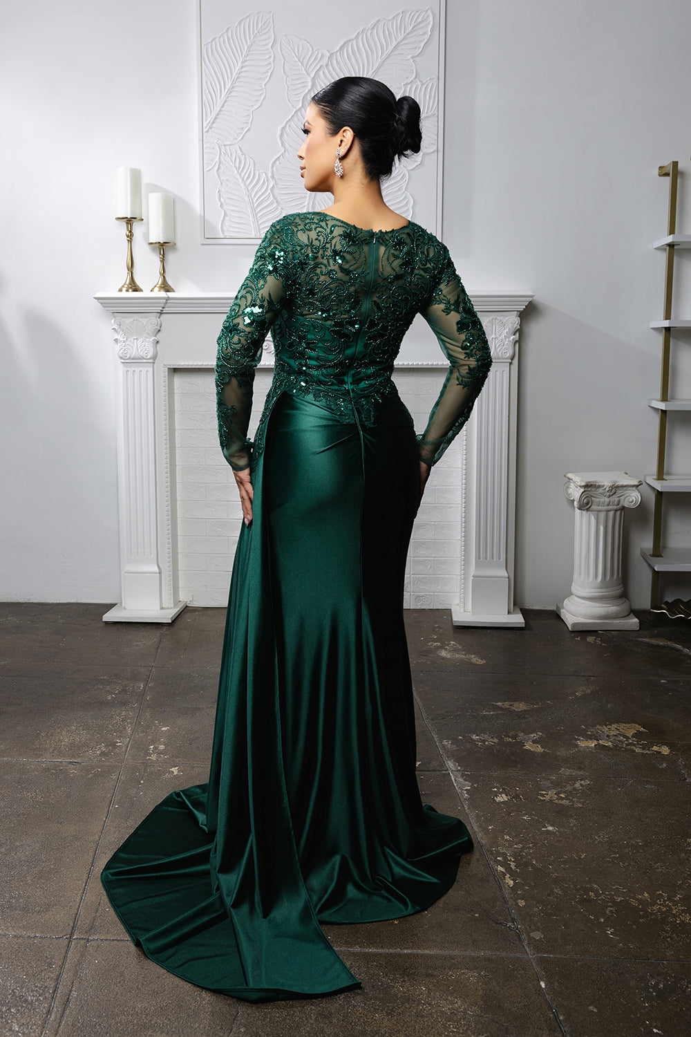 Elegant Lace Mother of the Bride Gown with Long Sleeves & Satin Skirt Dress by May Queen MQ2172