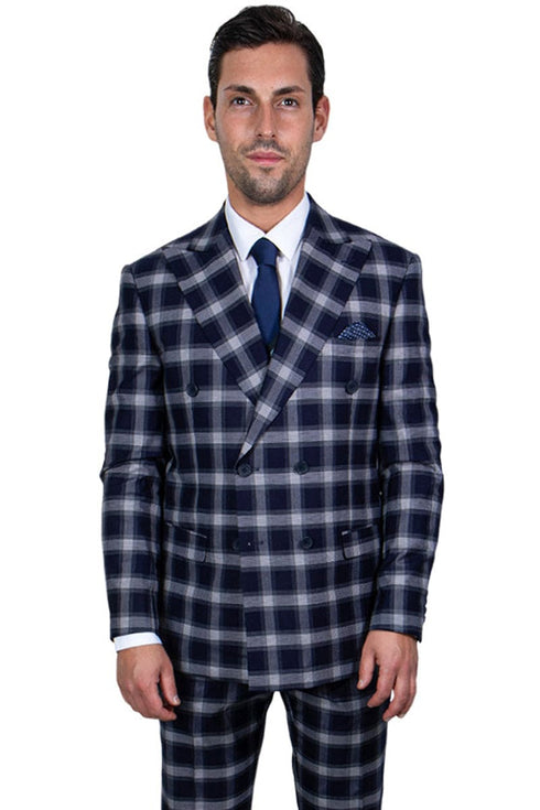 Mens Stacy Adams Suit - Stacy Adams Suit Men's Double Breasted Navy Plaid Suit