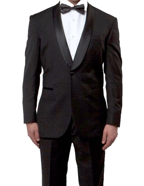 Black Slim Fit Tuxedo With Satin Shawl Lapel 1 Button