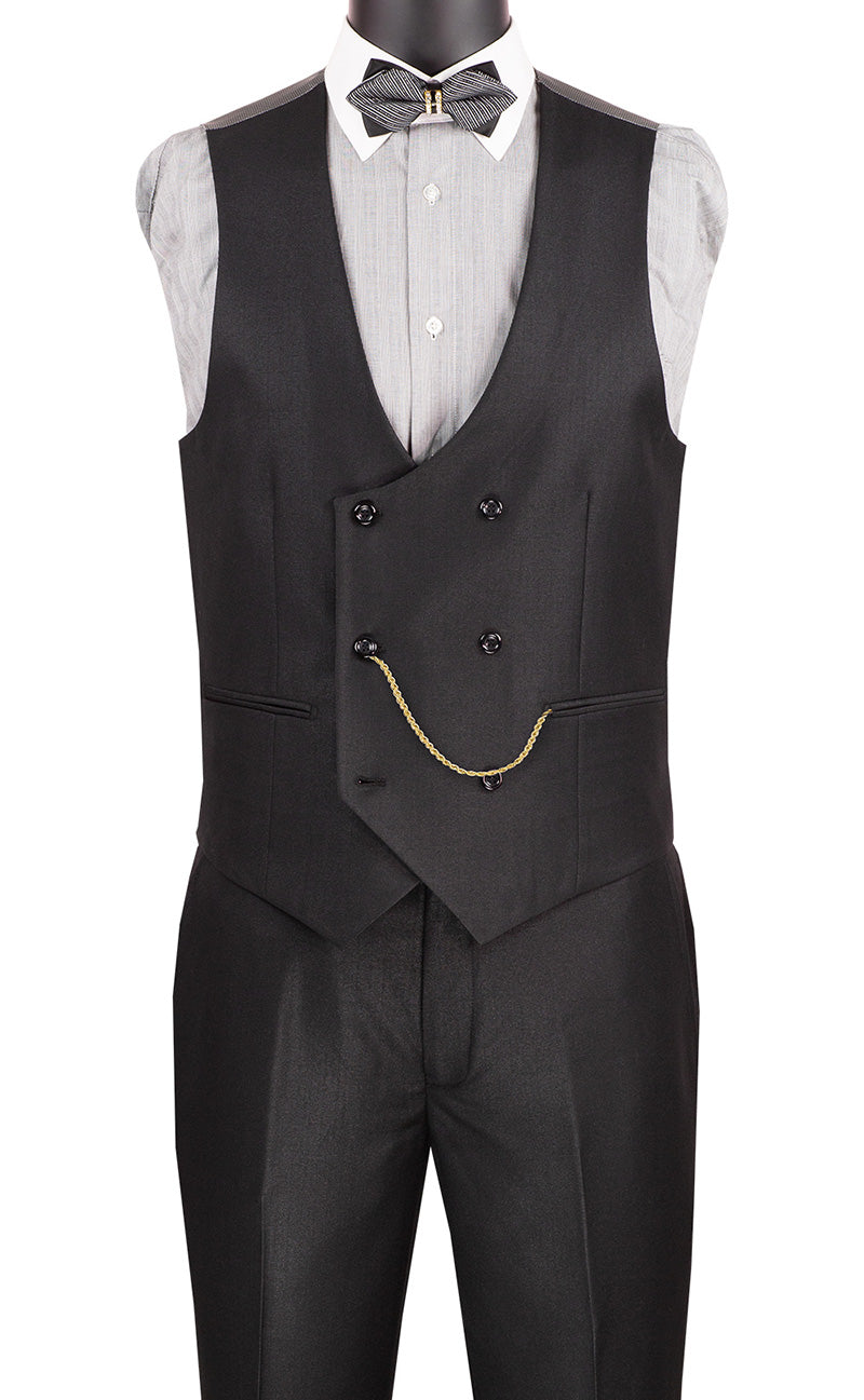 Birdseye Pattern Modern Fit 3 Piece Black Suit with Black Trim