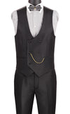 Birdseye Pattern Modern Fit 3 Piece Black Suit with Black Trim