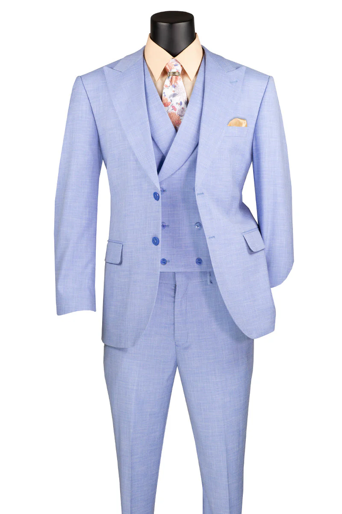Mens Easter Suit - Jacket and Pants in Summer Color Light Blue Sharkskin Modern Fit Light Weight