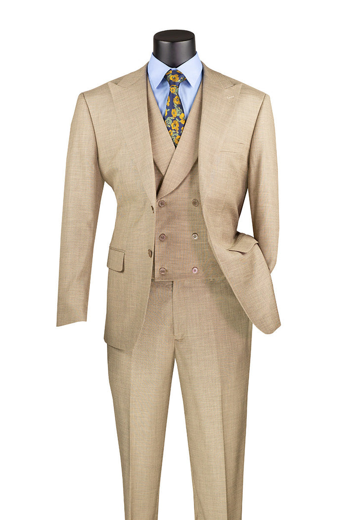 Taupe Modern Fit 3 Piece Suit with Vest and Adjustable Waist Band Pants