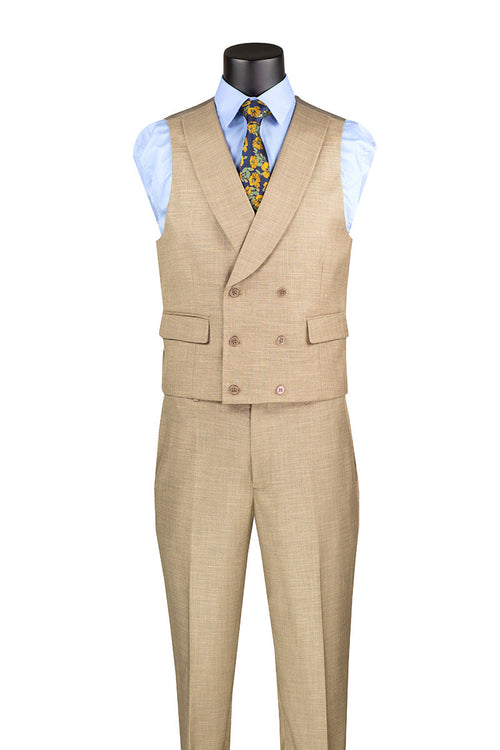 Taupe Modern Fit 3 Piece Suit with Vest and Adjustable Waist Band Pants