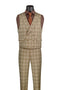 Khaki Modern Fit Windowpane Peak Lapel 3 Piece Suit