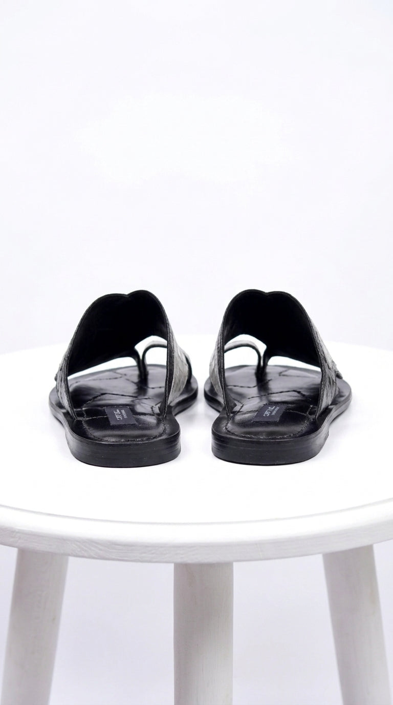 Corrente 5831 Men’s Exotic Crocodile Sandals – Black & Grey