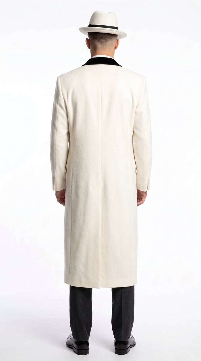 Men’s White Full-Length Trench Coat – Classic Formal Overcoat & Dress Topcoat for Men