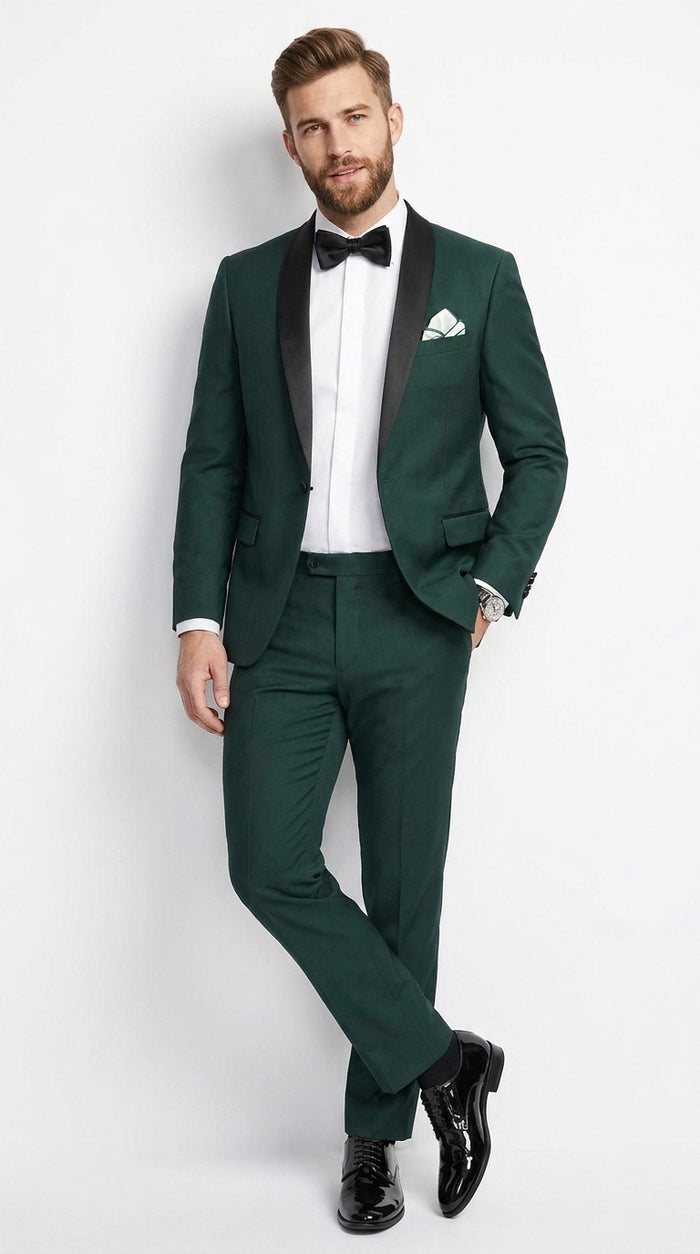 Men’s Dark Green Hunter Green Tuxedo with Black Shawl Collar, Formal Wedding Prom Suit