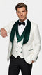 Men’s White and Hunter Green Tuxedo Dinner Jacket, Wide Velvet Shawl Lapel Groom Prom Blazer