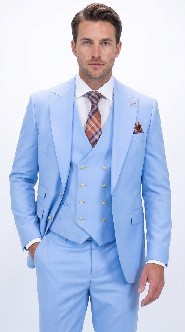 Statement Men’s 3 Piece 100% Wool Fashion Suit, Bold Color Modern Fit Wedding Business Suit