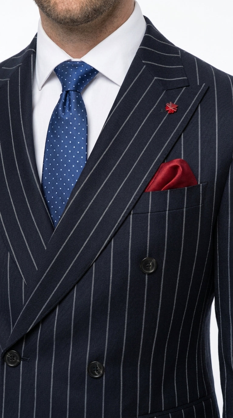 Statement Men's 2 Piece 100% Wool Modern Fit Pinstripe Suit - Double Breasted Jacket