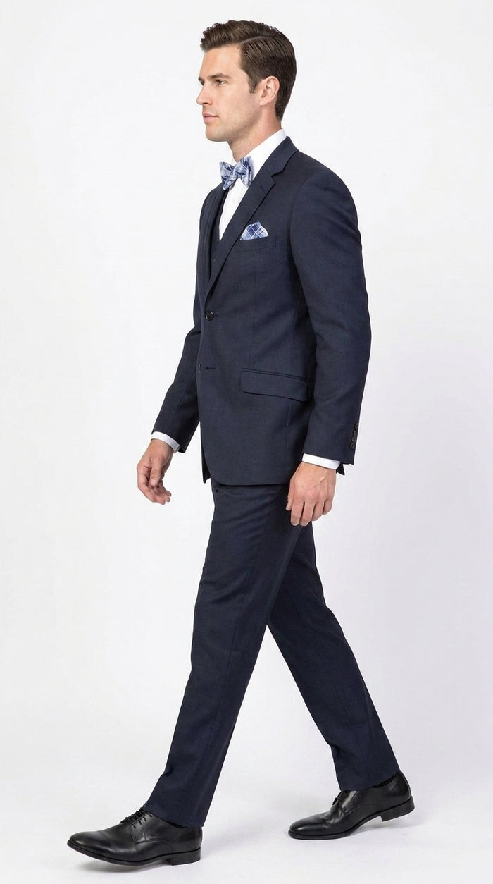 Men’s Big and Tall Navy 3 Piece Suit, Extra Long Modern Fit Formal Wedding Business Suit
