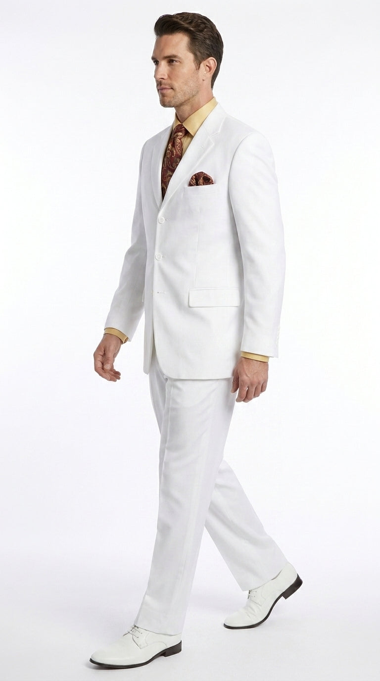 Apollo King Men’s White Poplin Classic Fit Suit, Formal Wedding Prom Dress Suit