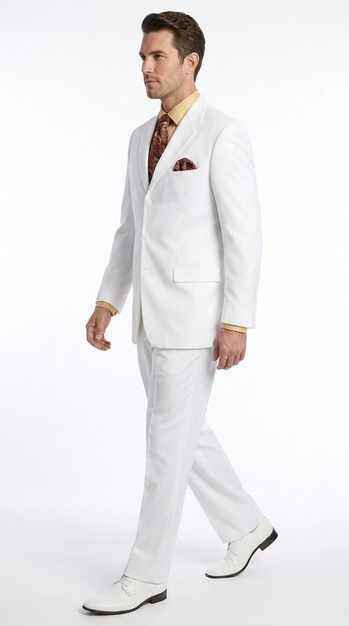 Apollo King Men’s White Poplin Classic Fit Suit, Formal Wedding Prom Dress Suit