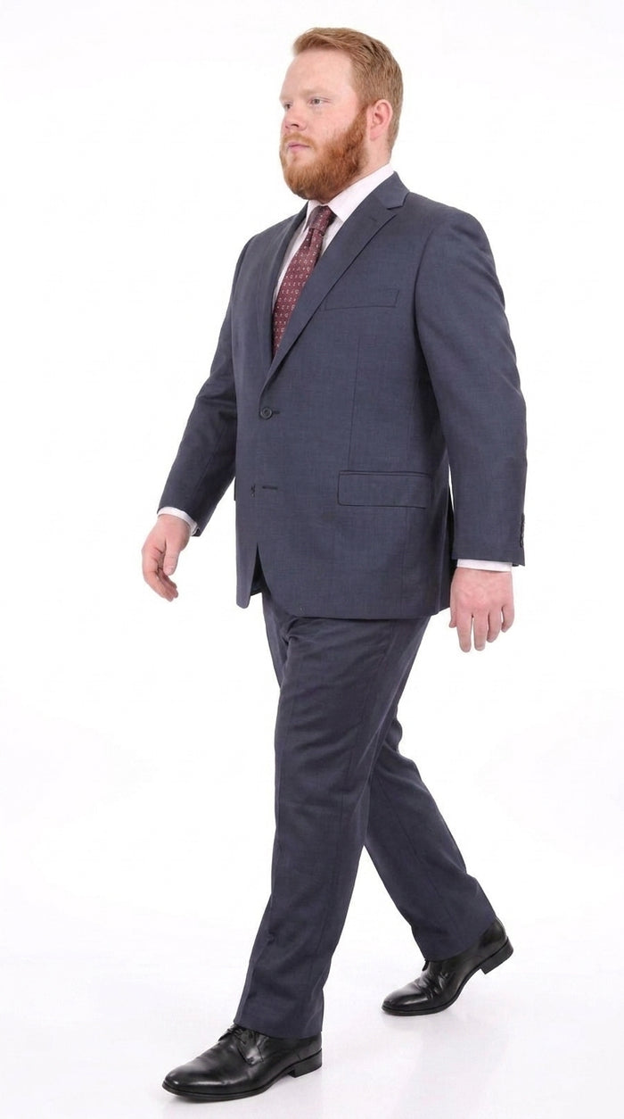 Men’s Heather Blue Portly Fit Suit, Big Size Formal Wedding Business Dress Suit