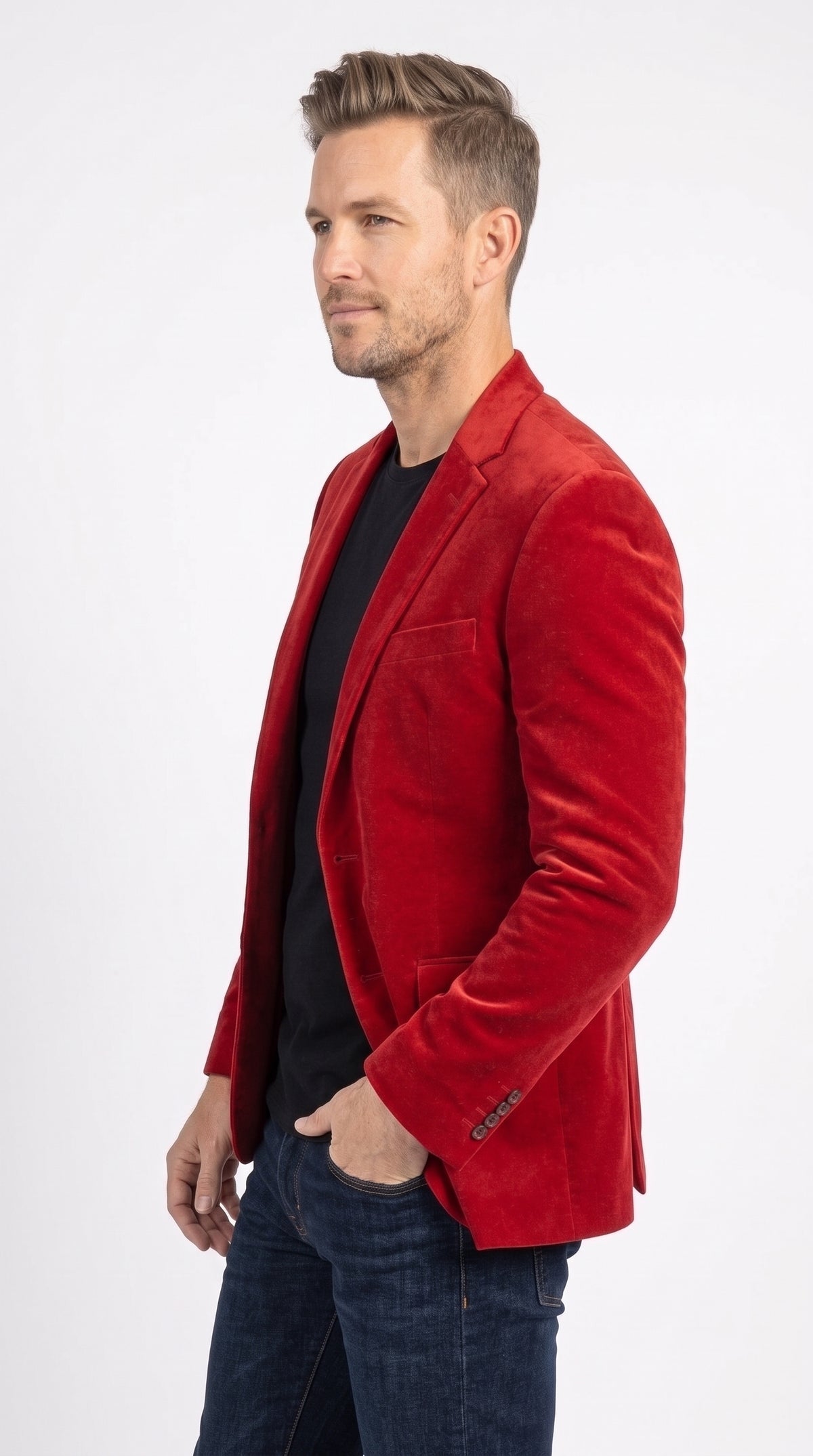 Men’s Red Velvet Blazer, Big and Tall 2 Button Formal Sport Coat for Weddings Prom and Parties