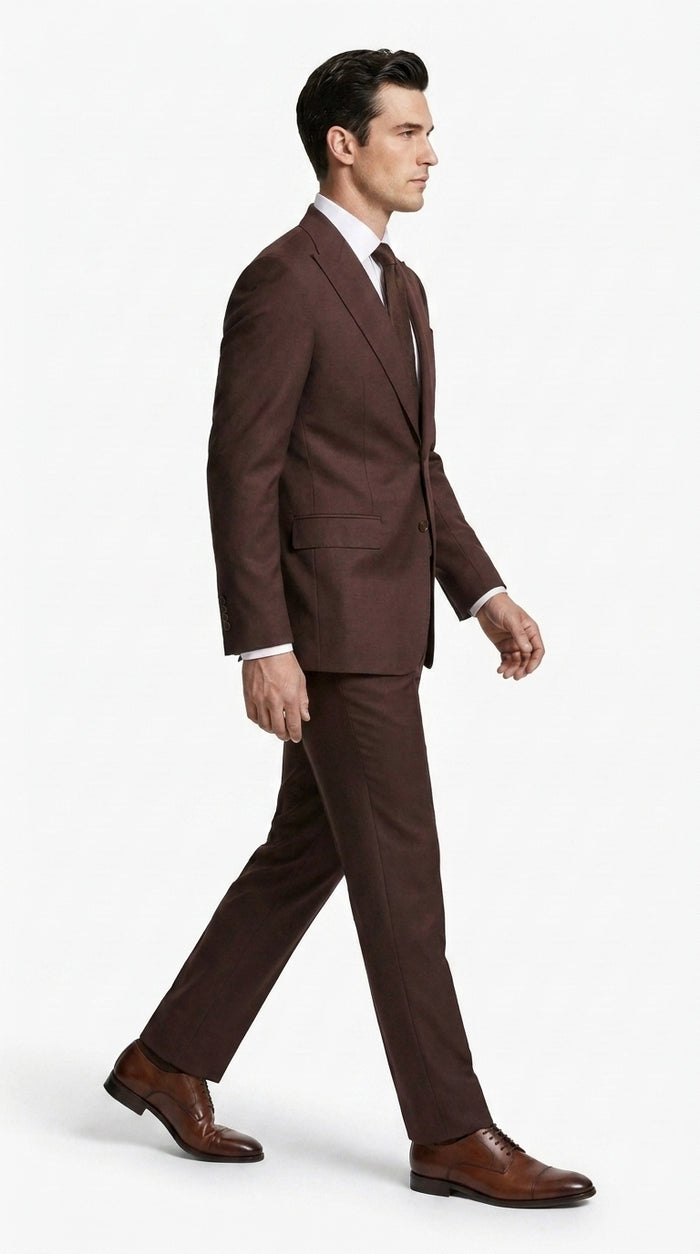 Statement Men’s Brown 2 Piece Wool Suit, Modern Fit Formal Wedding Business Suit with Pic Stitching