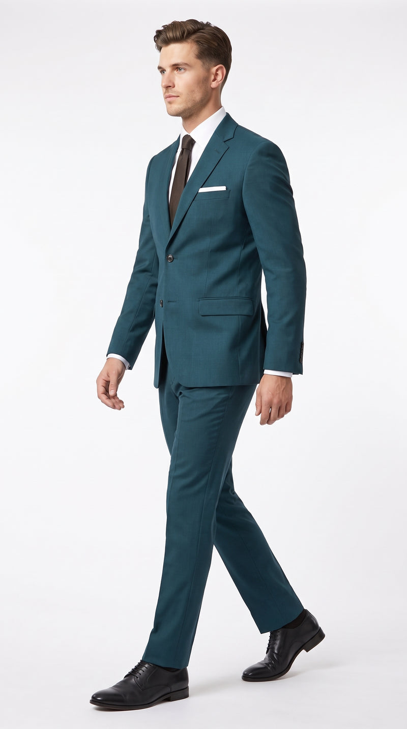 Men’s Dark Teal Suit, Teal Blue 2 Button Formal Wedding Business Suit