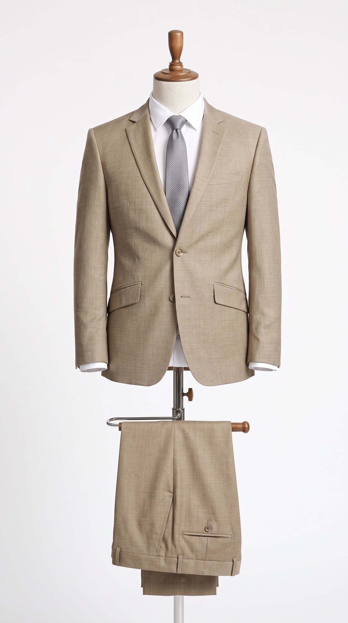 Men's Light Taupe Textured 2-Piece Suit – Modern Fit Tan Groomsmen Wedding & Formal Business Suit
