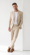 Men’s Tan Linen Blend 2 Piece Suit, Modern Fit Notch Lapel Summer Wedding Suit