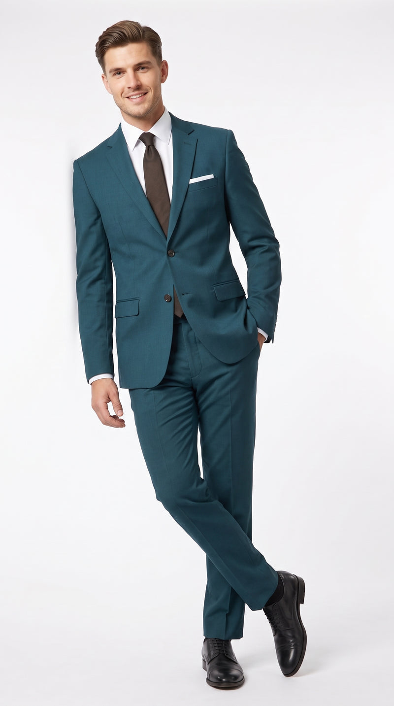 Men’s Dark Teal Suit, Teal Blue 2 Button Formal Wedding Business Suit