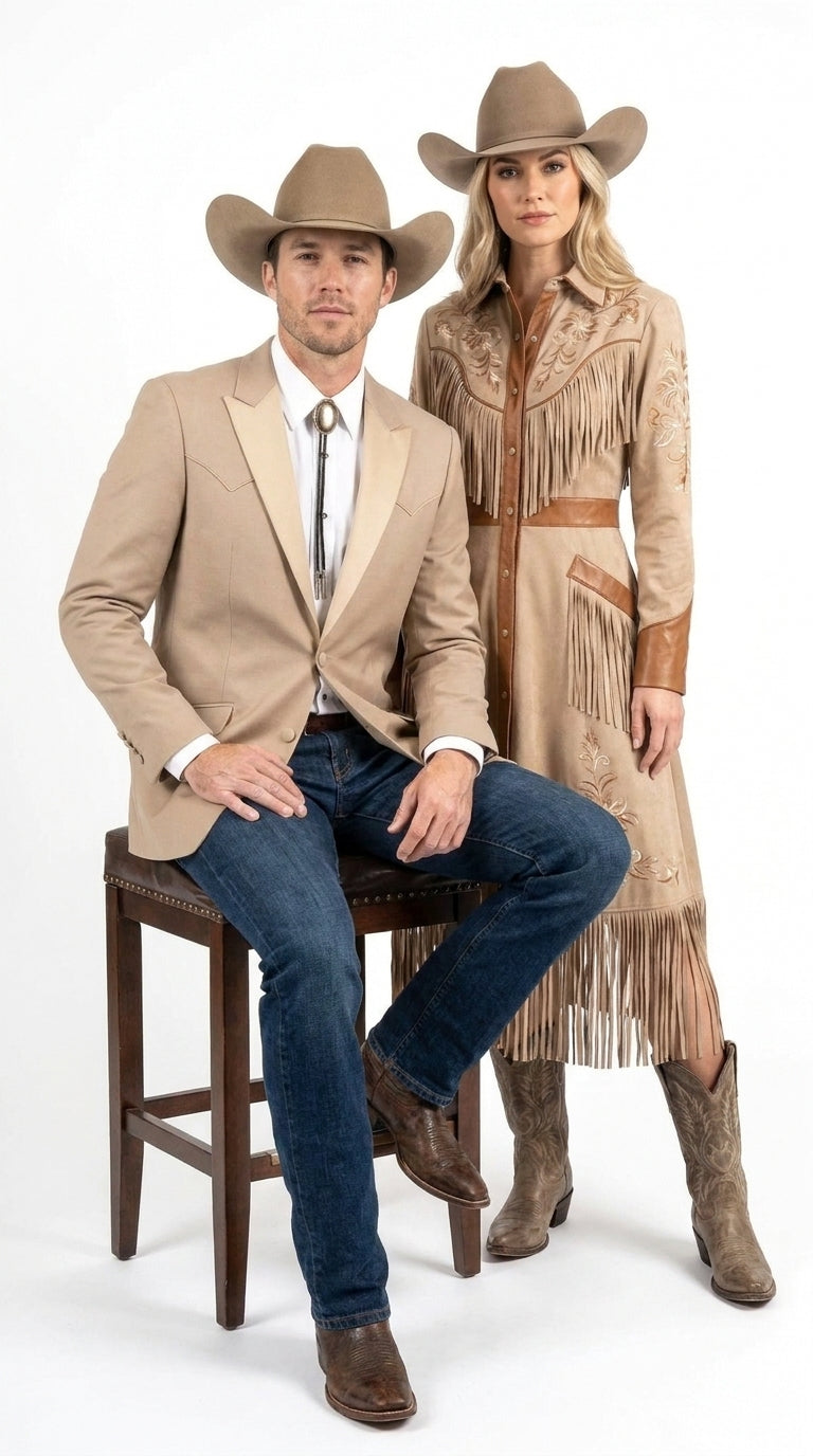 Men’s Western Tan Tuxedo Dinner Jacket, Light Khaki Beige Cowboy Formal Blazer