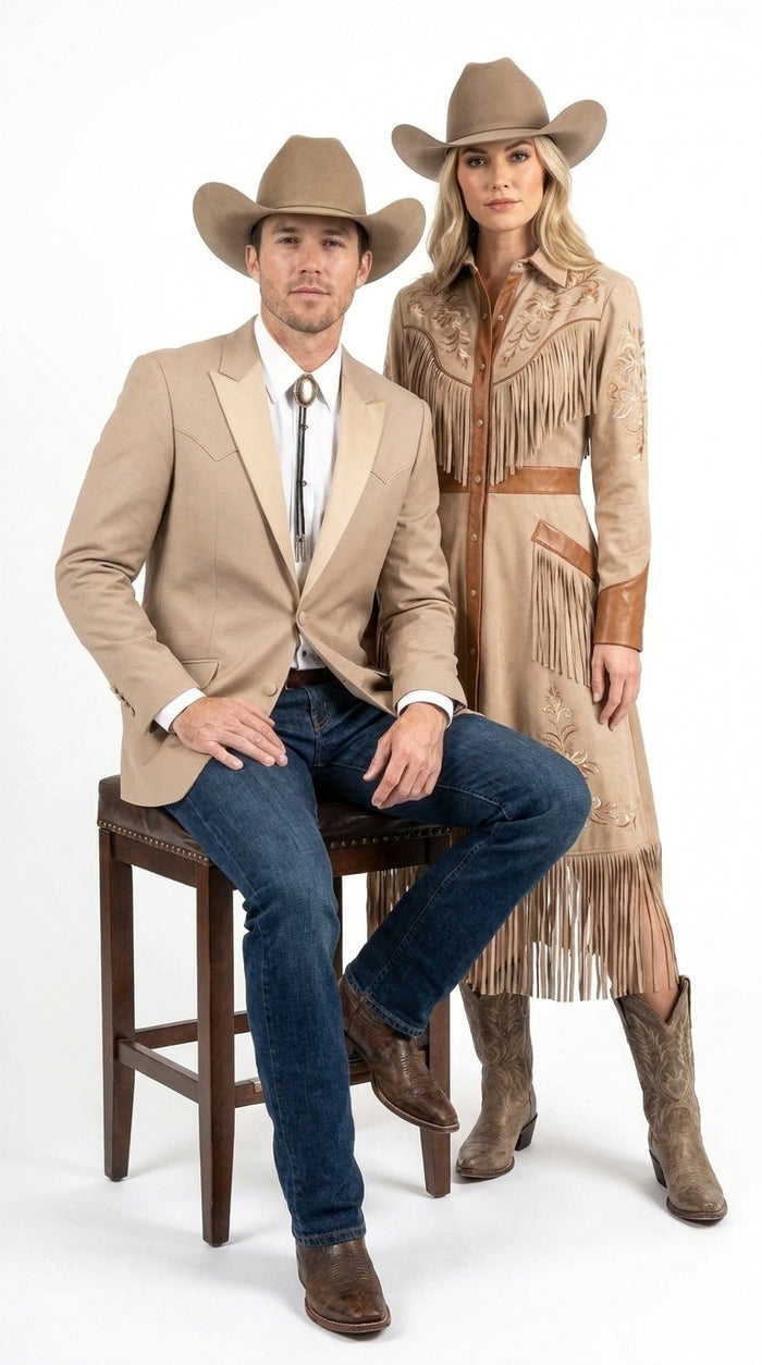 Men’s Western Tan Tuxedo Dinner Jacket, Light Khaki Beige Cowboy Formal Blazer