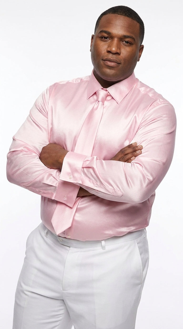 Men’s Shiny Satin Dress Shirt Set with Tie and Handkerchief, Multi-Color Formal Shirt
