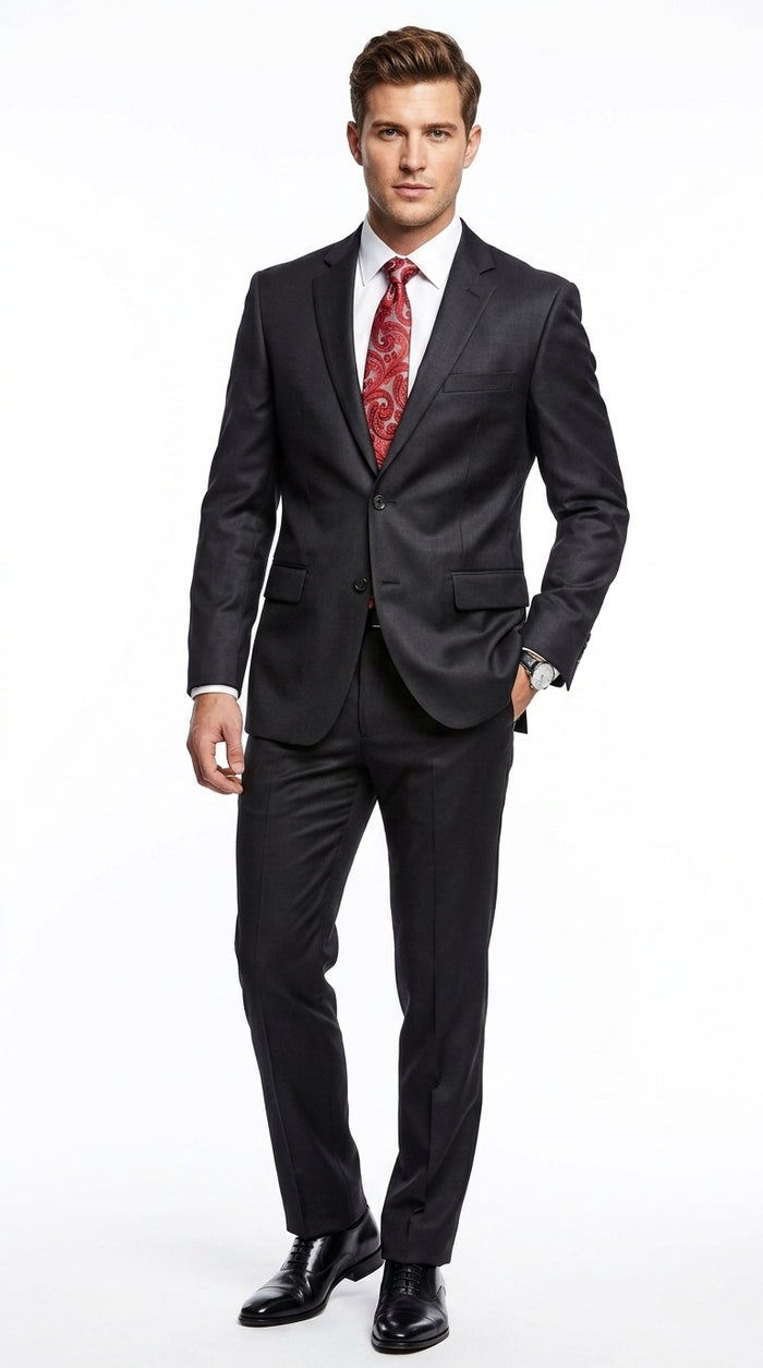 Men’s Black Extra Long Suit, Classic Formal Wedding Business Dress Suit Set