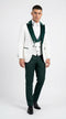 Men’s White and Hunter Green 3-Piece Wedding Tuxedo – White Dinner Jacket with Hunter Green Shawl Lapel