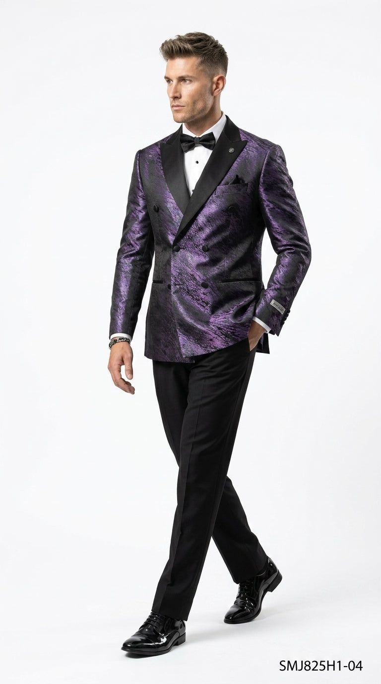 Stacy Adams Men’s High Fashion Pattern Sport Coat, Hybrid Fit Formal Blazer in Red, Silver, Bronze and Purple