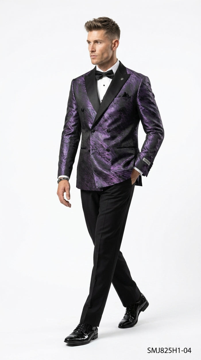 Stacy Adams Men’s High Fashion Pattern Sport Coat, Hybrid Fit Formal Blazer in Red, Silver, Bronze and Purple