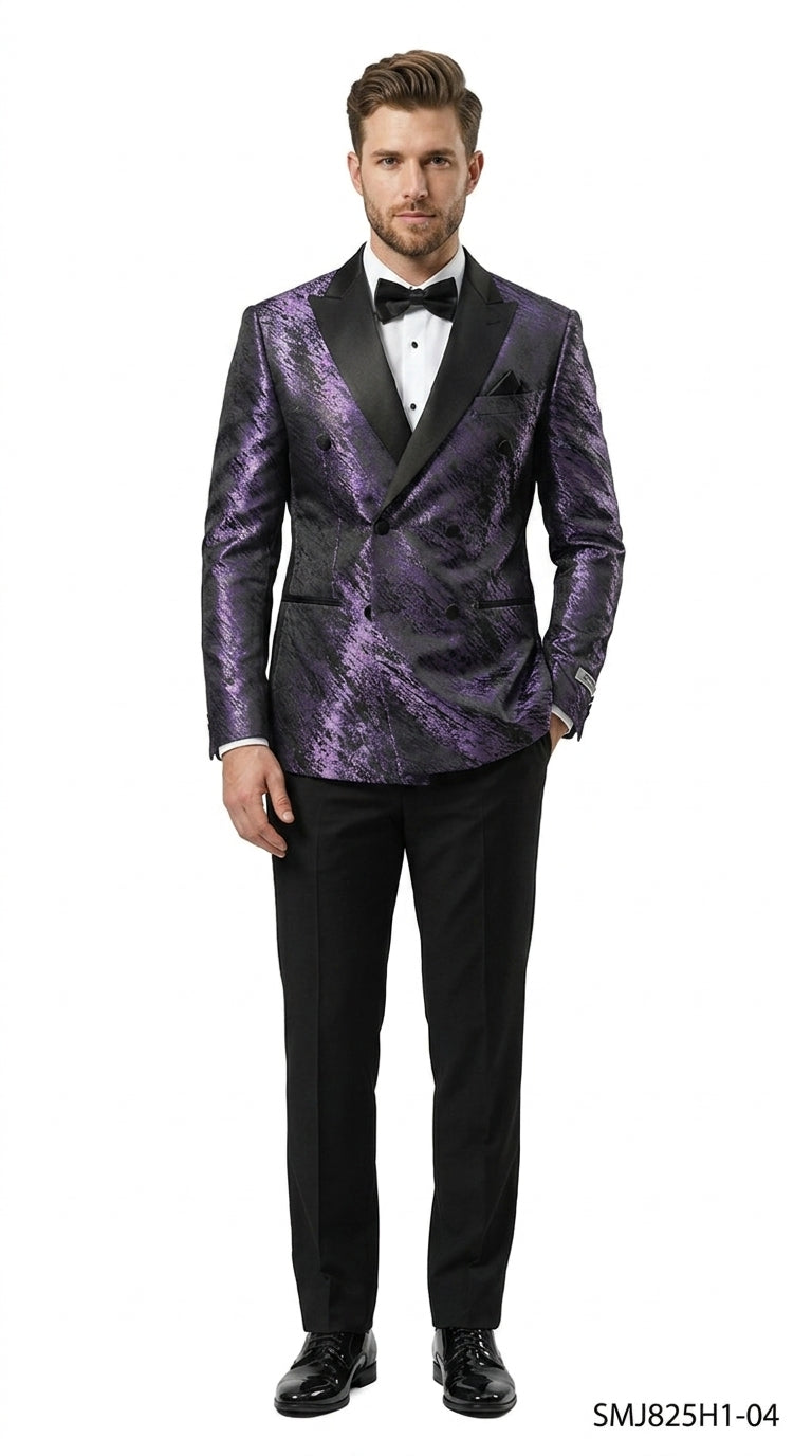 Stacy Adams Men’s High Fashion Pattern Sport Coat, Hybrid Fit Formal Blazer in Red, Silver, Bronze and Purple
