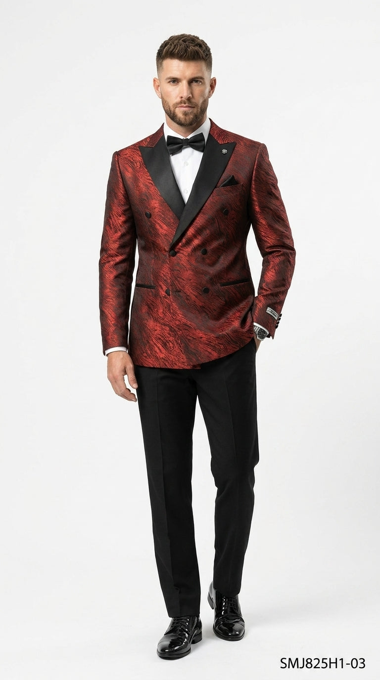 Stacy Adams Men’s High Fashion Pattern Sport Coat, Hybrid Fit Formal Blazer in Red, Silver, Bronze and Purple